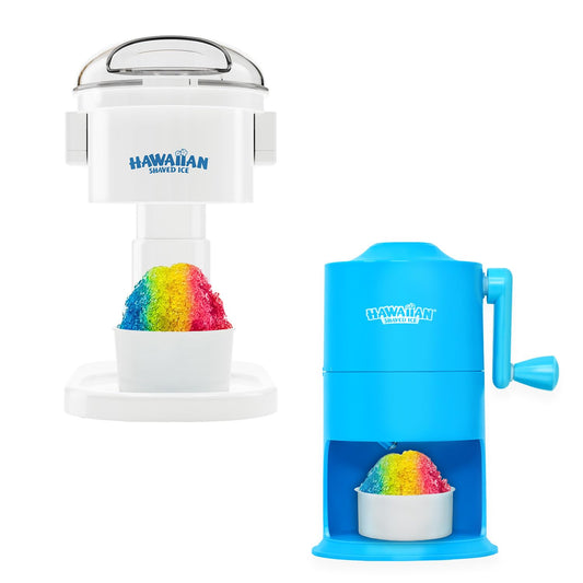 Hawaiian Shaved Ice Kid-Friendly S700 Snow Cone Machine bundled with Hawaiian Shaved Ice Mini Snow Cone Machine - Portable Countertop Ice Shaver with No Slip Base - No Electricity Needed - Ice Cup Inc