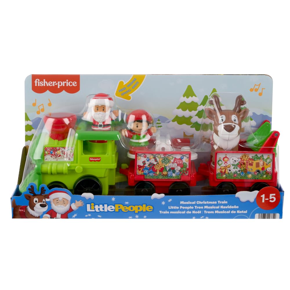 Fisher-Price Little People Toddler Toy Musical Christmas Train with Santa Elf & Reindeer Figures for Pretend Play Kids Ages 1+ Years (Amazon Exclusive)