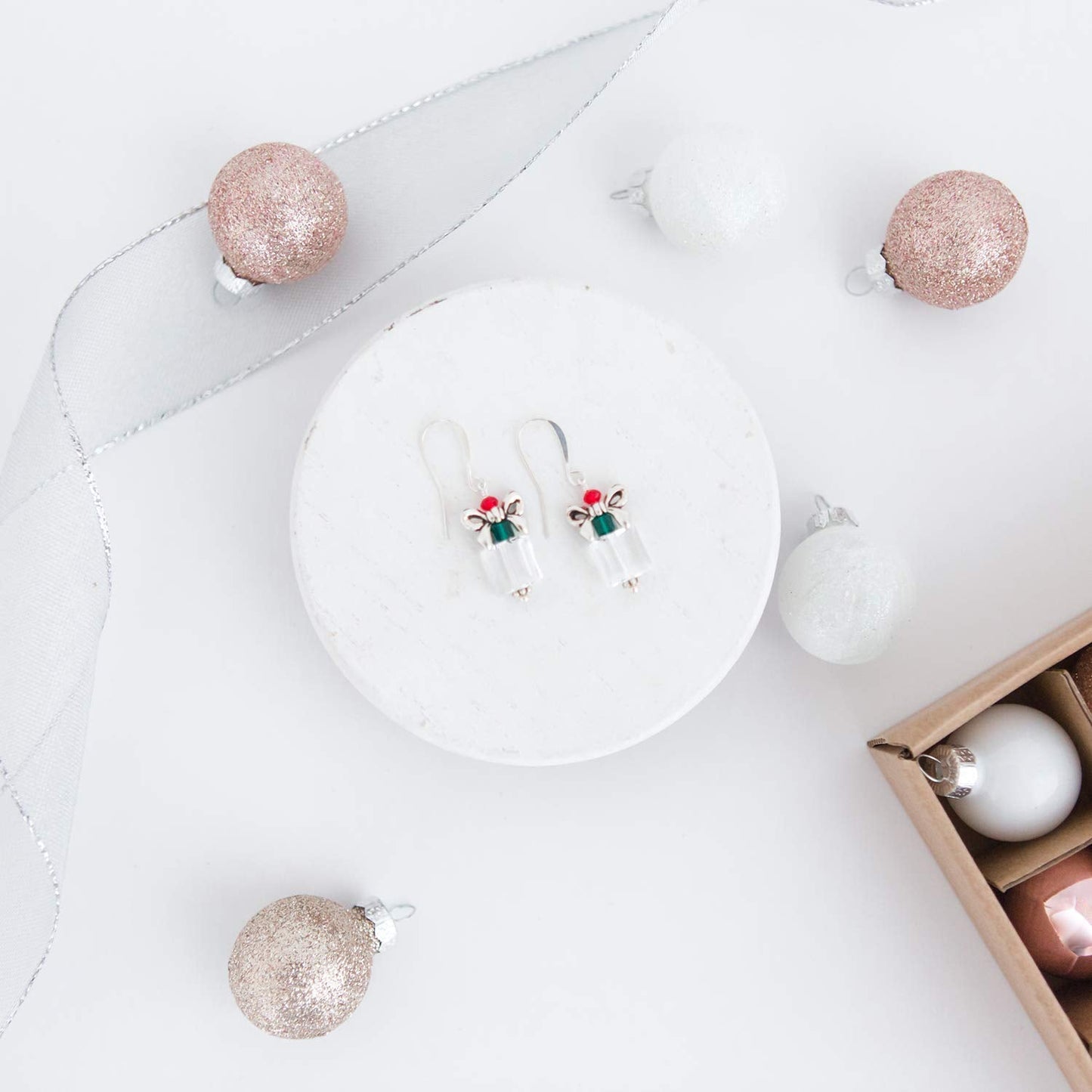 Designed By Stacey Handmade Sparkly Glass Crystal Earrings, Silver Plated Christmas Present Charm Dangly Drop Earrings, Elegant Gifts for Women, Christmas in July Jewelry, Winter Birthday, Holiday