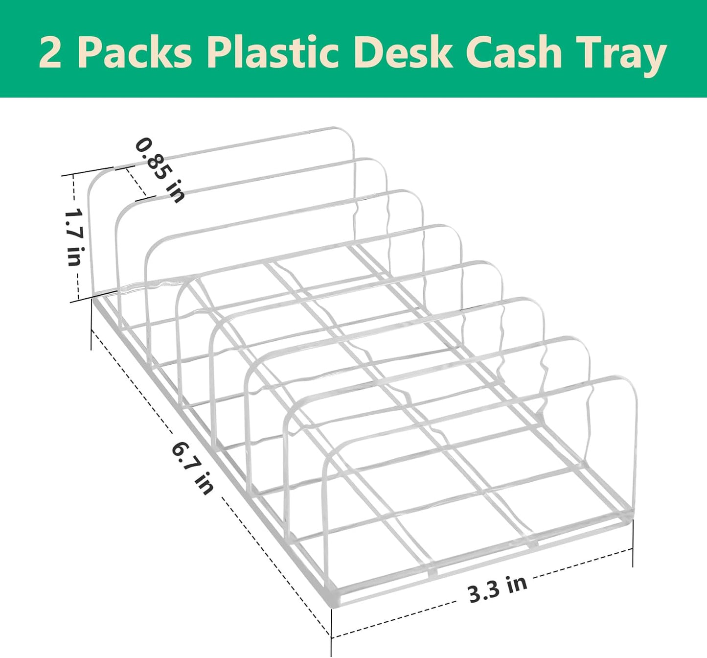 2 Packs Acrylic Mail Organizer Plastic Desk Cash Tray,7 Section Divided Vanity Organize Holder Vertical Letter Sorter for Desktop, Bill, Document, Notebook