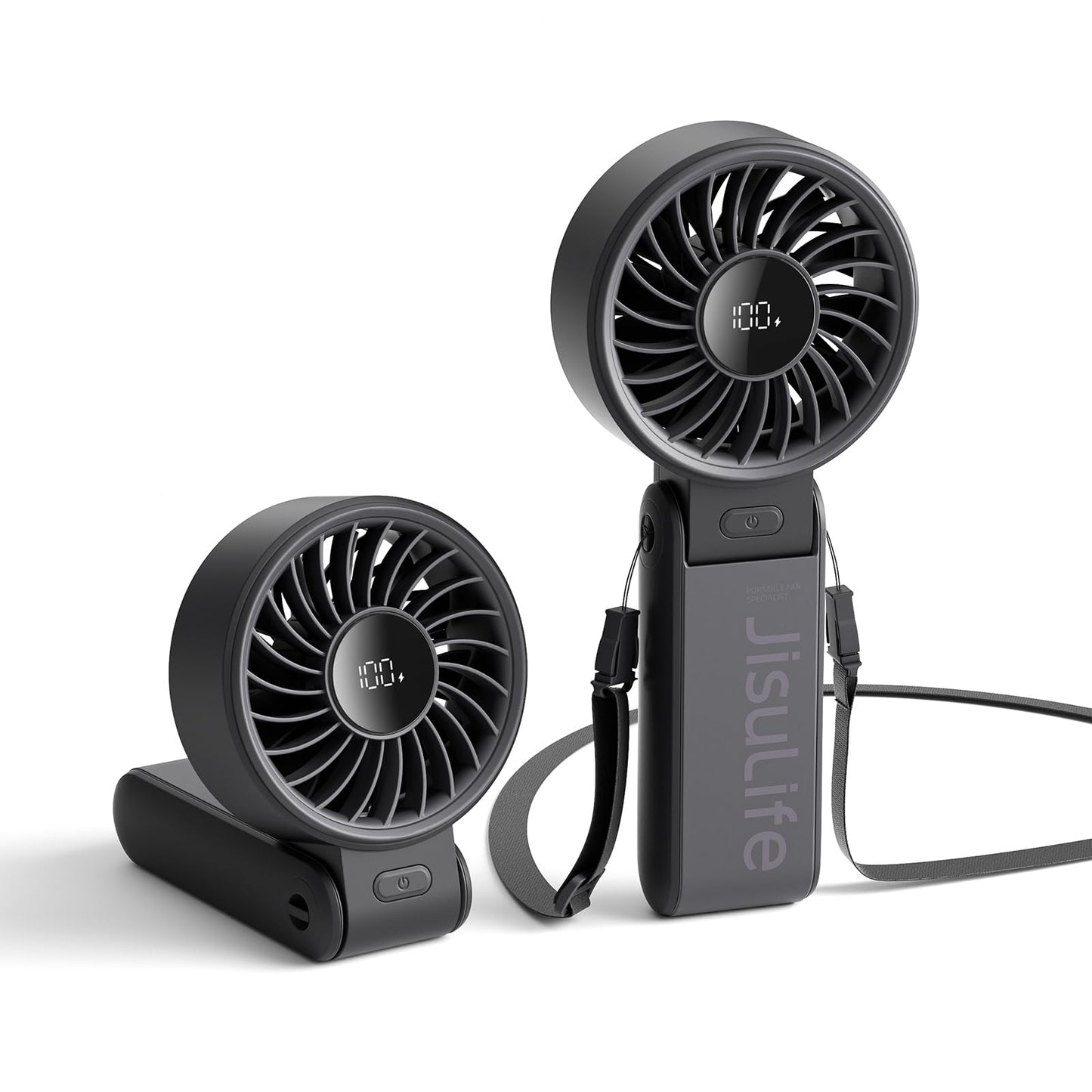 JISULIFE Handheld Fan Life7 – Ultimate Flexibility: High-Power Motor, LED Display, 19.5 Hrs Cooling, 5000mAh Rechargeable, 5-Speed, Foldable Design, 3-IN-1 Portable Fan for Travel Cruise Beach(Black)
