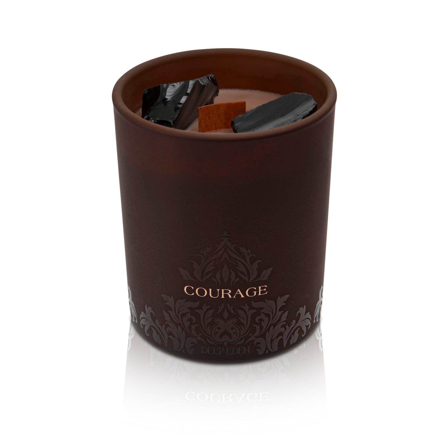 Deep Eden Empowerment Crystal Candle, 7.4 Oz, Brown - Forest Mahogany Scented Candle - Candles for Men with Wooden Wick, Black Tourmaline, Essential Oils & Premium Botanical Soy, Coconut and Beeswax