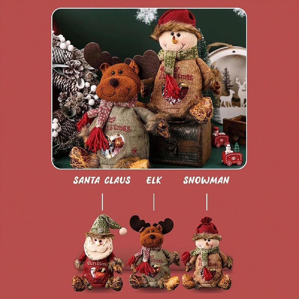 Nebulunch Christmas Gift Bags Zipper Design, 2026 New Christmas Zipper Gift Bags, Large Fabric Gifts Bags, Reusable Christma Bags With Santa Snowman Style For Presents Candy Fruit (3 PCS)