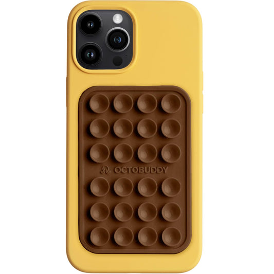OCTOBUDDY Classic MAX - Silicone Suction Phone Case Adhesive Mount - Hands-Free, Strong Grip Holder for Selfies and Videos - iPhone and Android Compatible - 2.6″ x 3.9″, Chocolate