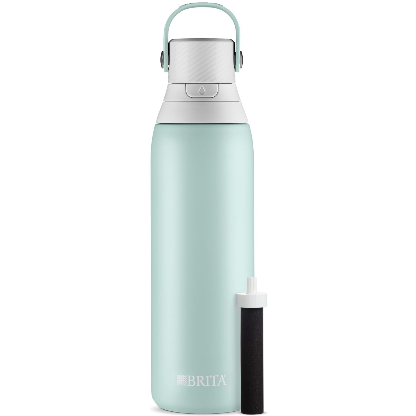 Brita Insulated Filtered Water Bottle with Straw, Reusable, Christmas Gift and Stocking Stuffer For Men and Women, Stainless Steel Metal, Glacier, 20 Ounce