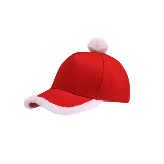 Giavuwn Santa Hat, Christmas Hat, Unisex Soft Santa Baseball Cap with Pom and Fur Brim Santa Hat Adult for Women Mens Holiday Party