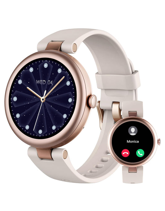 SHANG WING Fitness Tracker, Round Fitness Watches for Women with Bluetooth Call Heart Rate Monitor Sleep Tracker Calorie/Step Counter, Birthday Gift for Women Lady Mom Waterproof Starlight