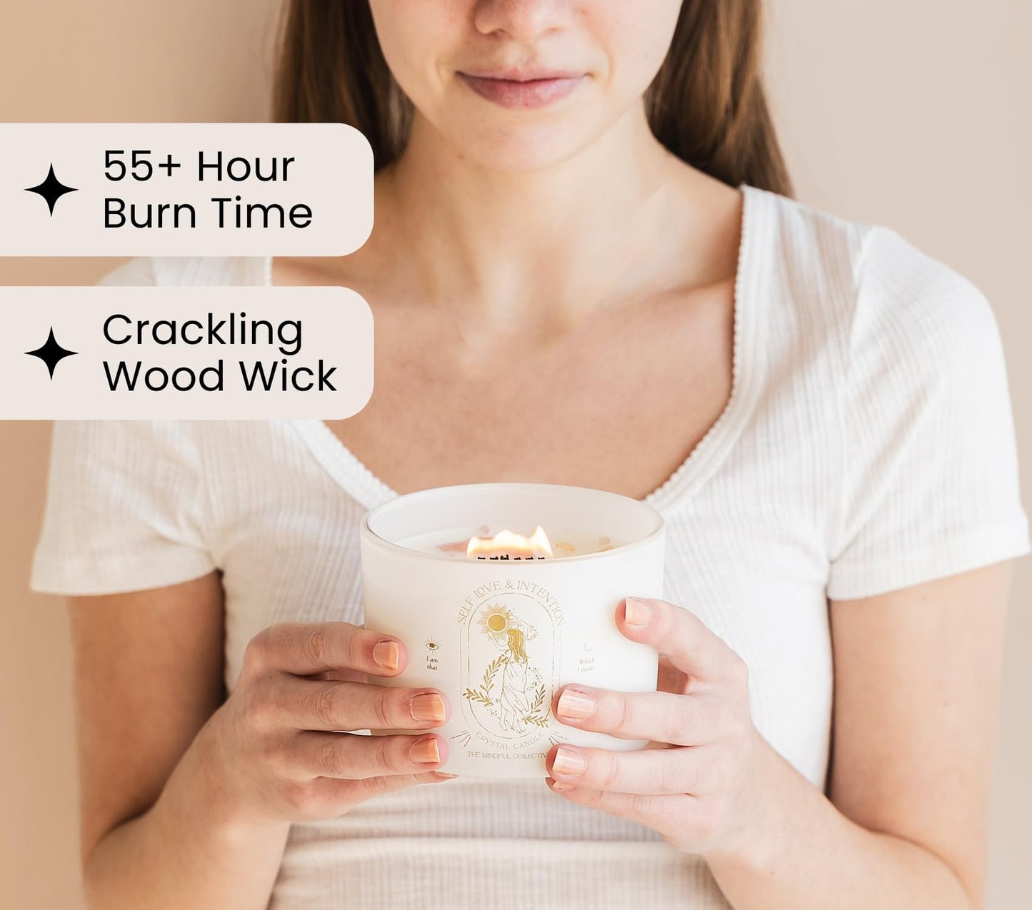 Large Crystal Candles for Women - 12oz Soy Wood Wick Candles That Crackle. Scented, Non-Toxic, Luxury Aromatherapy. Unique Meditation Spiritual Gifts for Women