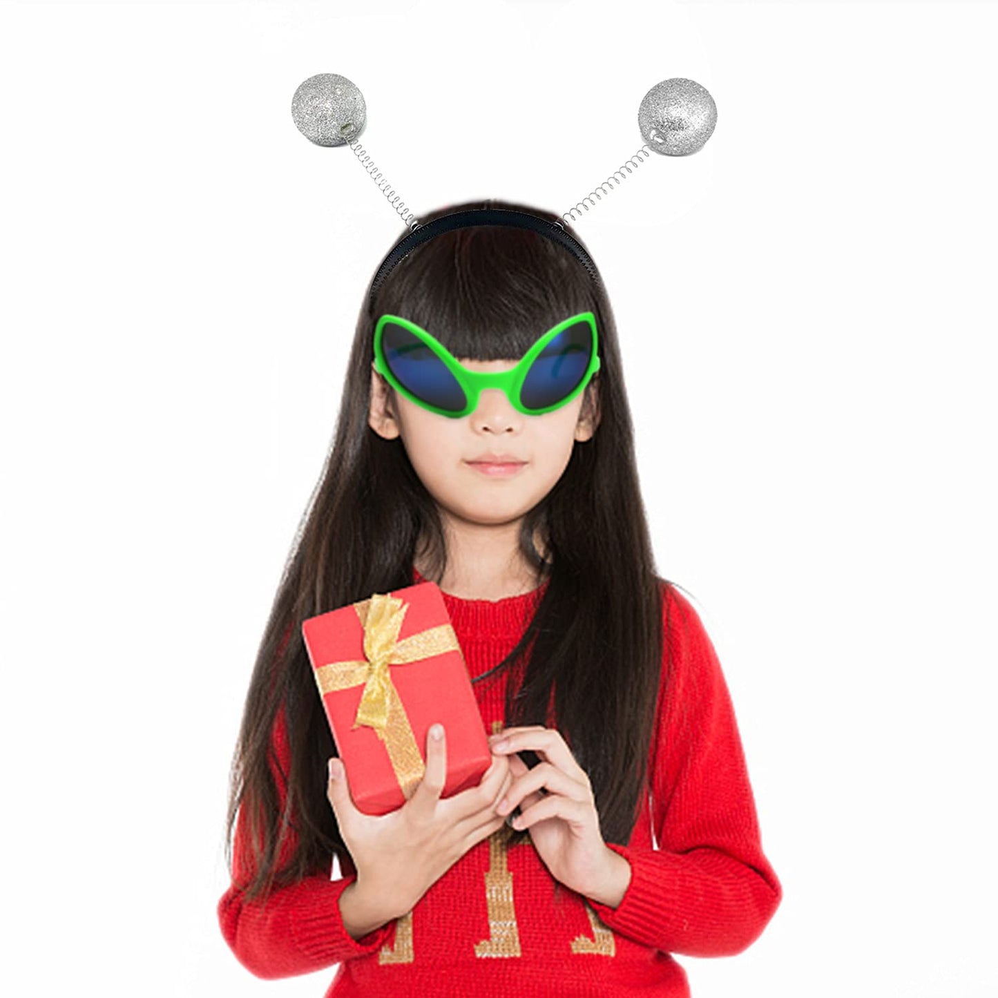 itechpanda 4 Pairs Green Plastic Alien Glasses, 4 Pieces Martian Antenna Headband Boppers Sunglasses Headbands for Fancy Dress Party Halloween Decoration Kids and Adults