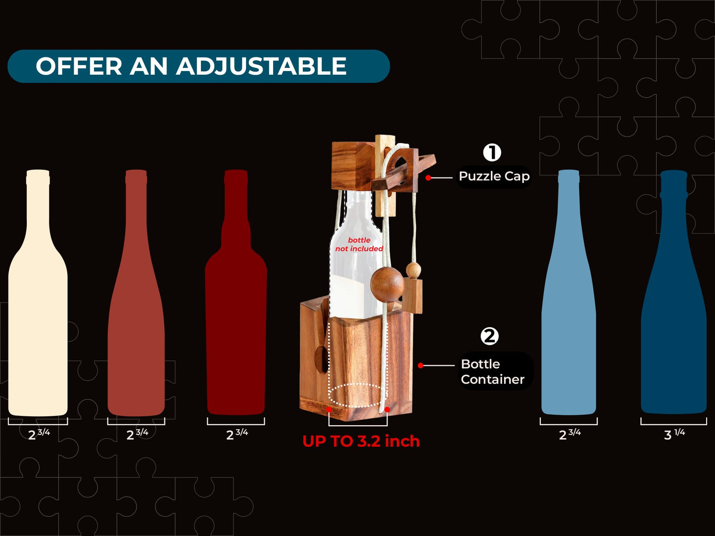 BSIRI Bottle Puzzle - Challenging 3D Wooden Bottle Holder and Bottle Lock Puzzle Games for Adults. Functional Bottle Storage, Ideal Bottle Lover Gifts, Fun Gifts, Game Night and Rustic Room Decor