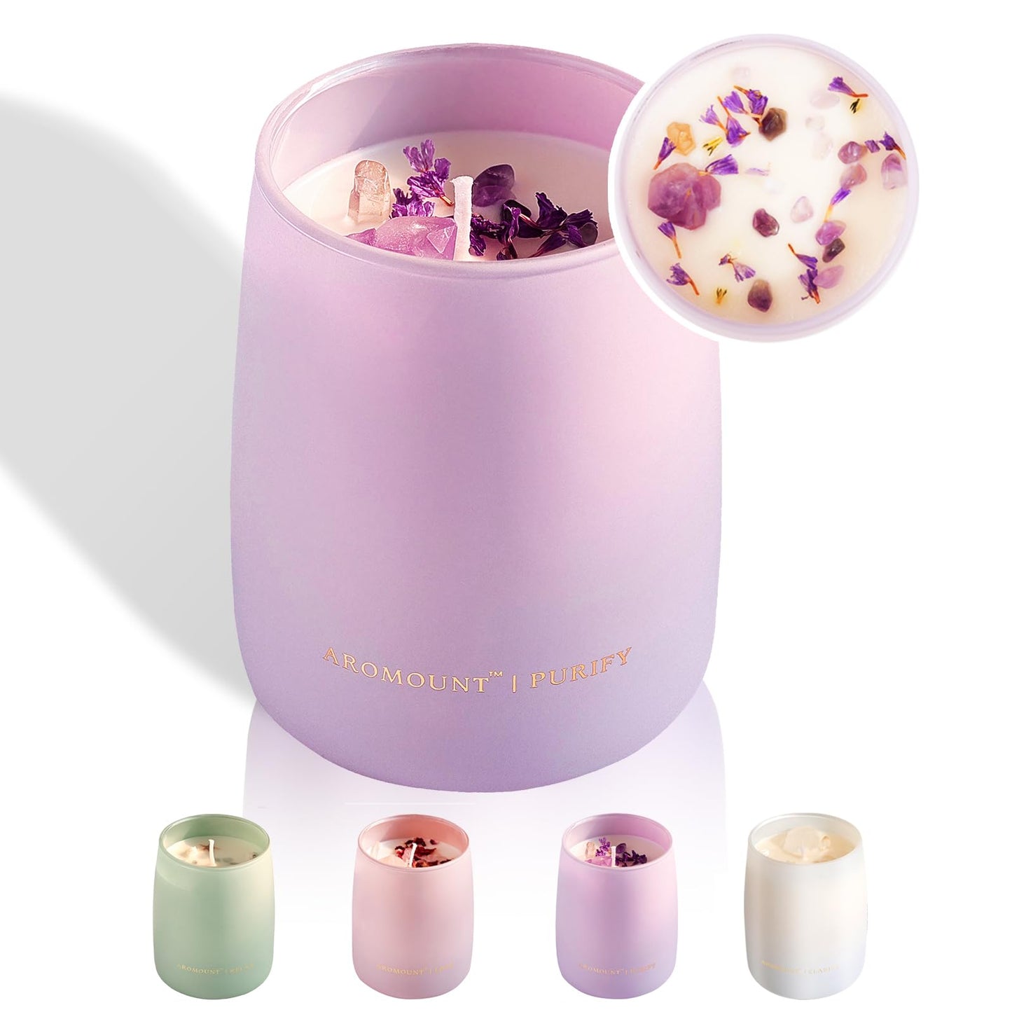 Lavender Vanilla Scented Crystal Candle, Luxury Gift for Women, 10oz Natural Soy Candle with Spiritual Aromatherapy