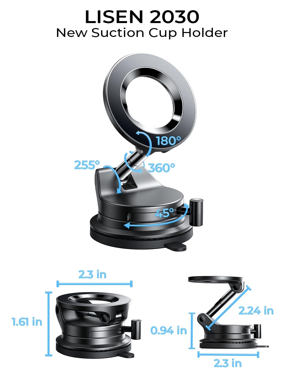 LISEN Suction Cup Phone Mount, Vacuum Magnetic Phone Holder, 360° Adjustable for MagSafe Car Holder Foldable Suction Phone Mount for Car, for Garmin GPS/Mirror/Smooth Surface, for iPhone 16 Pro Max 15