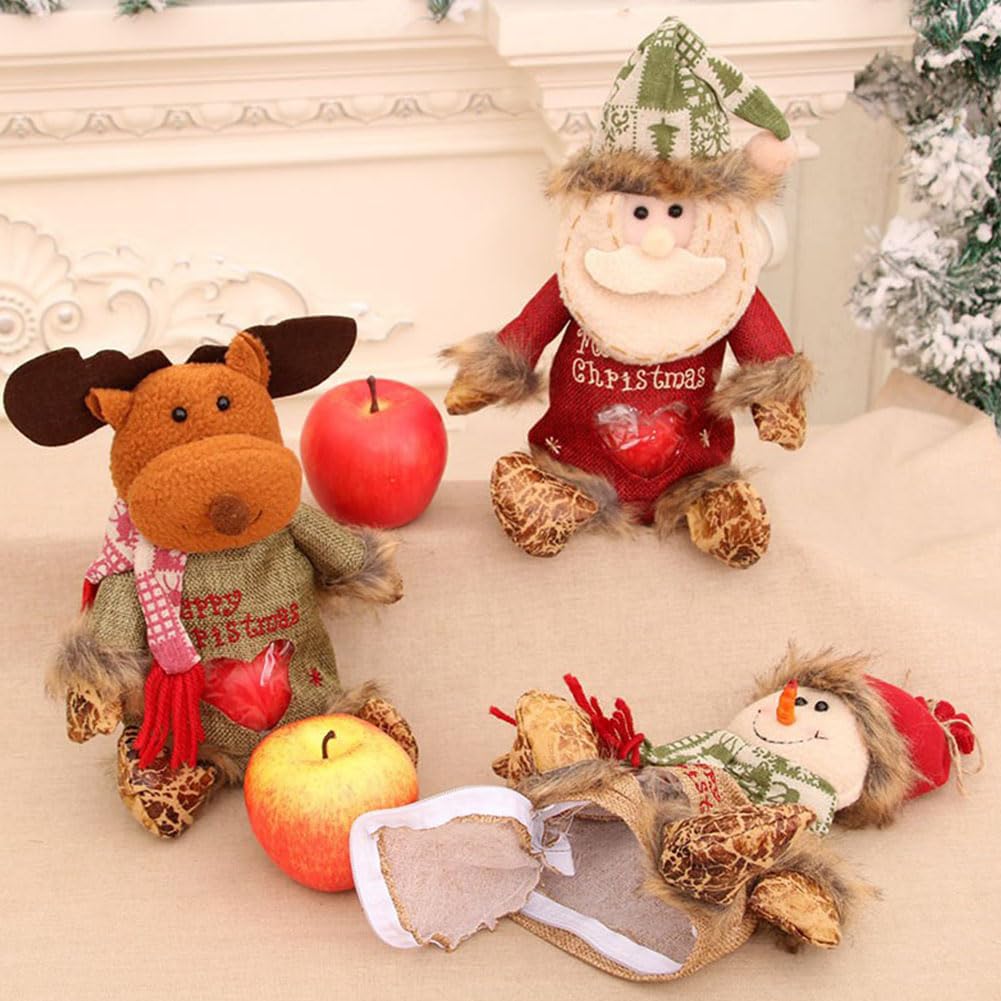 Christmas Gift Bags Zipper Design, Christmas Zipper Gift Bags, Reusable Fabric Gifts Bag for Presents Candy Fruit (6PCS)