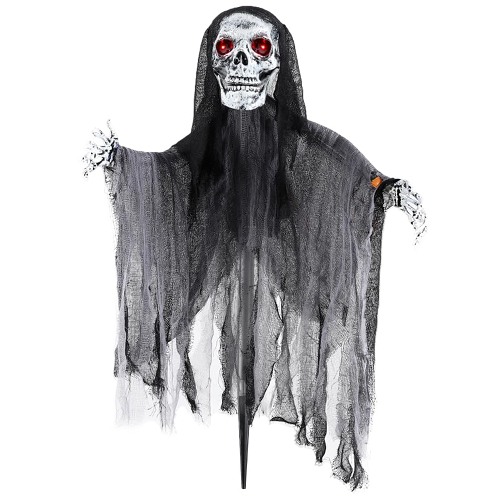 Screaming Halloween Decoration Animated Zombie Skeleton Ghosts with Motion Sensor Scary Sound and Flashing LED Eyes for Halloween Outdoor Indoor Yard Garden Decor(Black)