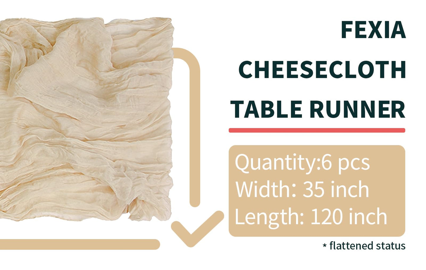 FEXIA 6 Pack Beige Gauz Table Runner 35x120 Inches for Centerpiece Table Decorations Ivory Cheesecloth Rustic Boho Table Runner for Bridal Shower Wedding Party First Communion Centerpiece Engagement