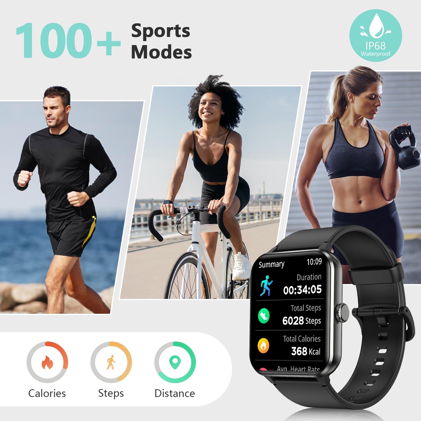 Blackview 2025 Smart Watch (Answer/Make Calls), Fitness Watch for Men and Women with Heart Rate/SpO2/Sleep Monitor/2 Straps, 100+ Sports Modes, IP68 Waterproof Activity Tracker for Android/iPhone