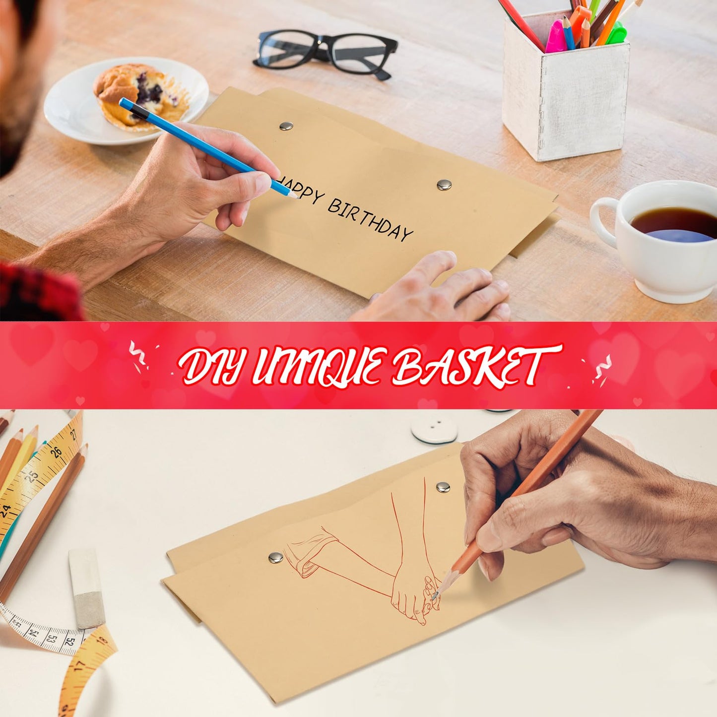 Colarr 12 Pack Baskets for Gifts Empty Bulk Kraft Empty Gift Basket Kit with Handle Wrapping Bag Bow Sturdy Market Tray to Fill for Wedding Bridal Shower Birthday Christmas Party Favor(Gold)