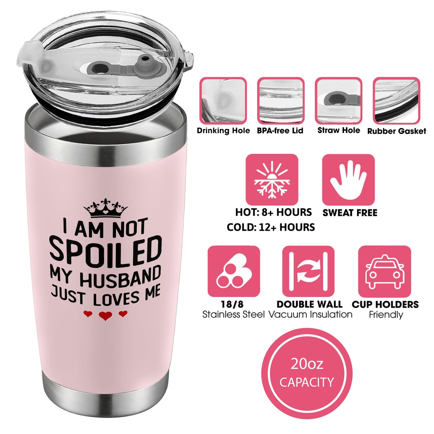 KatAndNat Gifts for Wife from Husband - Wife Gifts - Wedding Anniversary for Women, Birthday, Mothers Day, Christmas Gift for Her - Romantic Gift for Her - 20 Oz Pink Tumbler