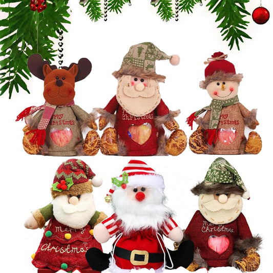 Penetratea/Penetrates/Frontaley Christmas Gift Bags Zipper Design, 2025 New Chritmas Eva Santa Snowman Snowflake Deer Shaped Apple Candy Bags, Large Space Zipper Design for Candy and Gift (6pcs-All)