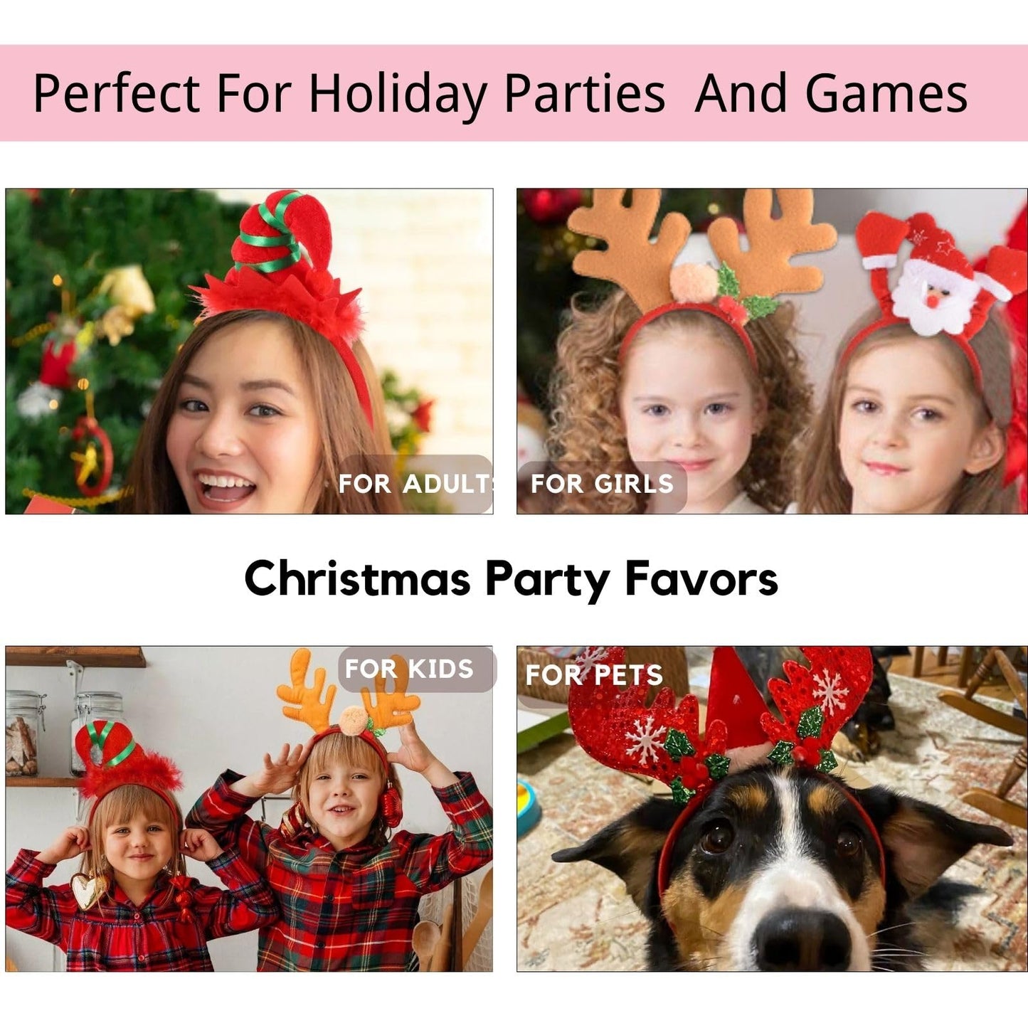 SEVEN STYLE 12 PCS Holiday Headbands, Cute Christmas Head Hat Toppers, Great Fun and Festive for Christmas Party Favors and Holiday Photos Booth