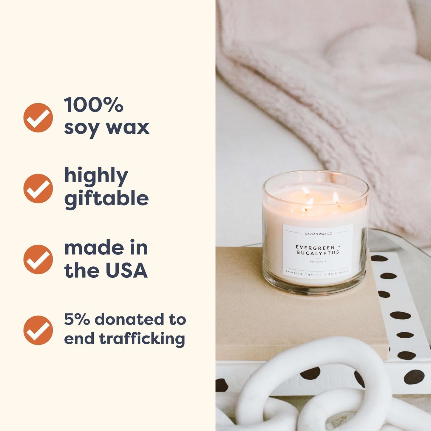 Calyan Wax Co. 3 Wick Candle, Home + Holiday Scented Candle, 43 Hour Burn Time, 3 Wick Soy Candles, Non Toxic & Vegan Soy Wax, Glass Jar Scented Candles, 14.9oz