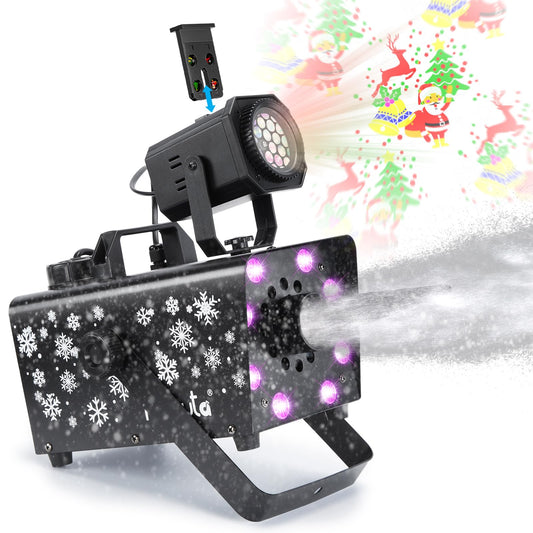 Hakuta Upgraded 800W Snow Machine with 8 LED RGB Lights, LED Projection, and 2 Wireless Remotes, Perfect for Christmas, Halloween,Parties, Wedding and DJ Stage …