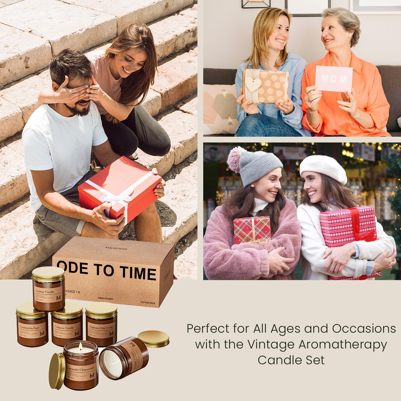 M&SENSE 6 Pack Candles Gift for Home Scented Aromatherapy Candle Set for Women Soy Wax Long Lasting Amber Jar Candles Gift for Birthday Housewarming Mother's Valentine Day