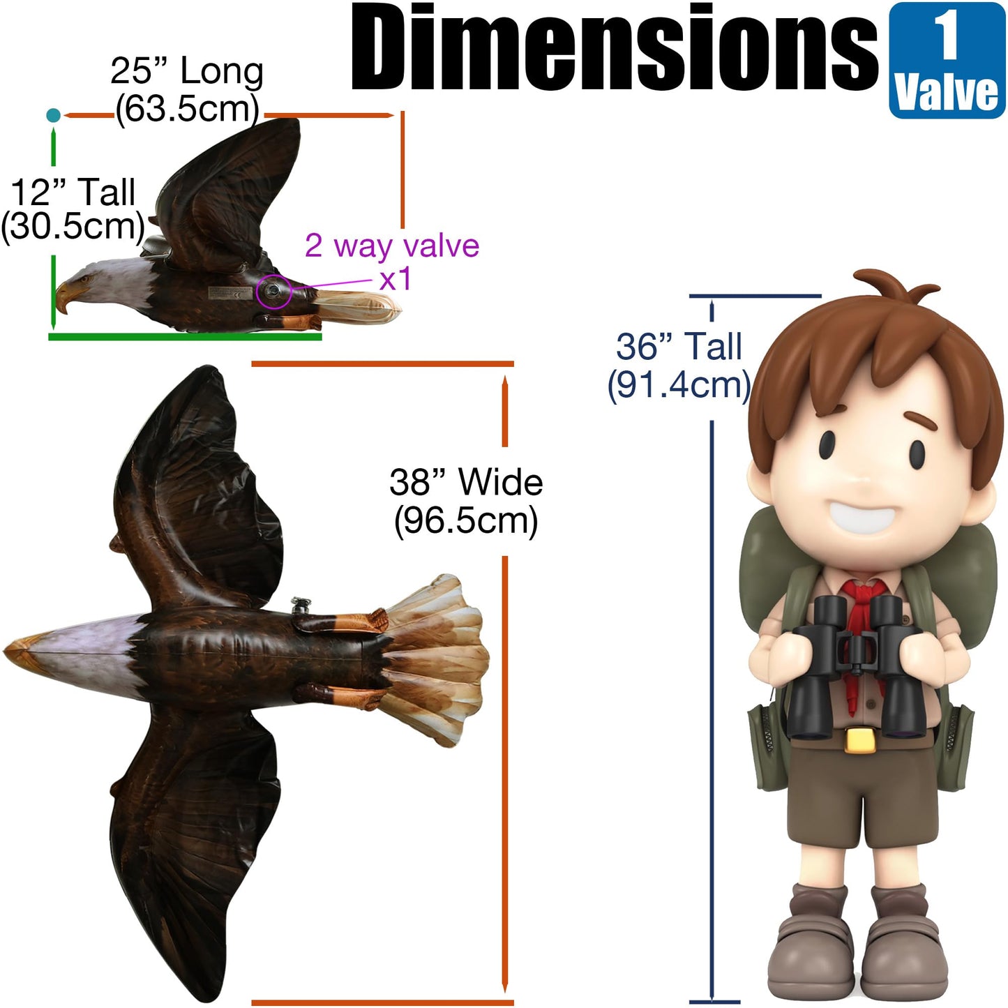 Jet Creations 38" Wingspan Inflatable Bald Eagle, Dark Brown, Realistic Wild Animal Figure, Patriotic Bird, Theme Parties, Pool Fun, Home Yard Décor