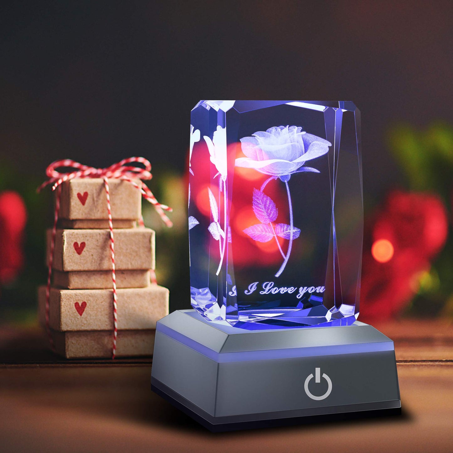 hochance 3D Rose Crystal Night Lamp with Adjustable LED Multicolor Lights for Girlfriend, Wife - Valentine's Day, Anniversary,Birthday Presents, Christmas Gifts for Her