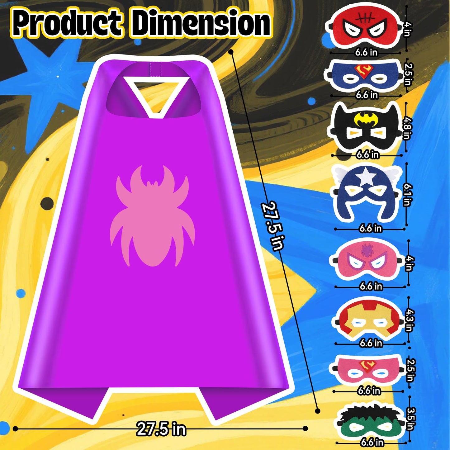 KUBUSFLY Superhero Capes for Kids, 8 Pack Halloween Costumes with Capes Masks Dress Up Set for Cosplay Party Birthday Halloween Christmas Gifts Toys for Boys Girls Kids Toddler 3 4 5 6 7+