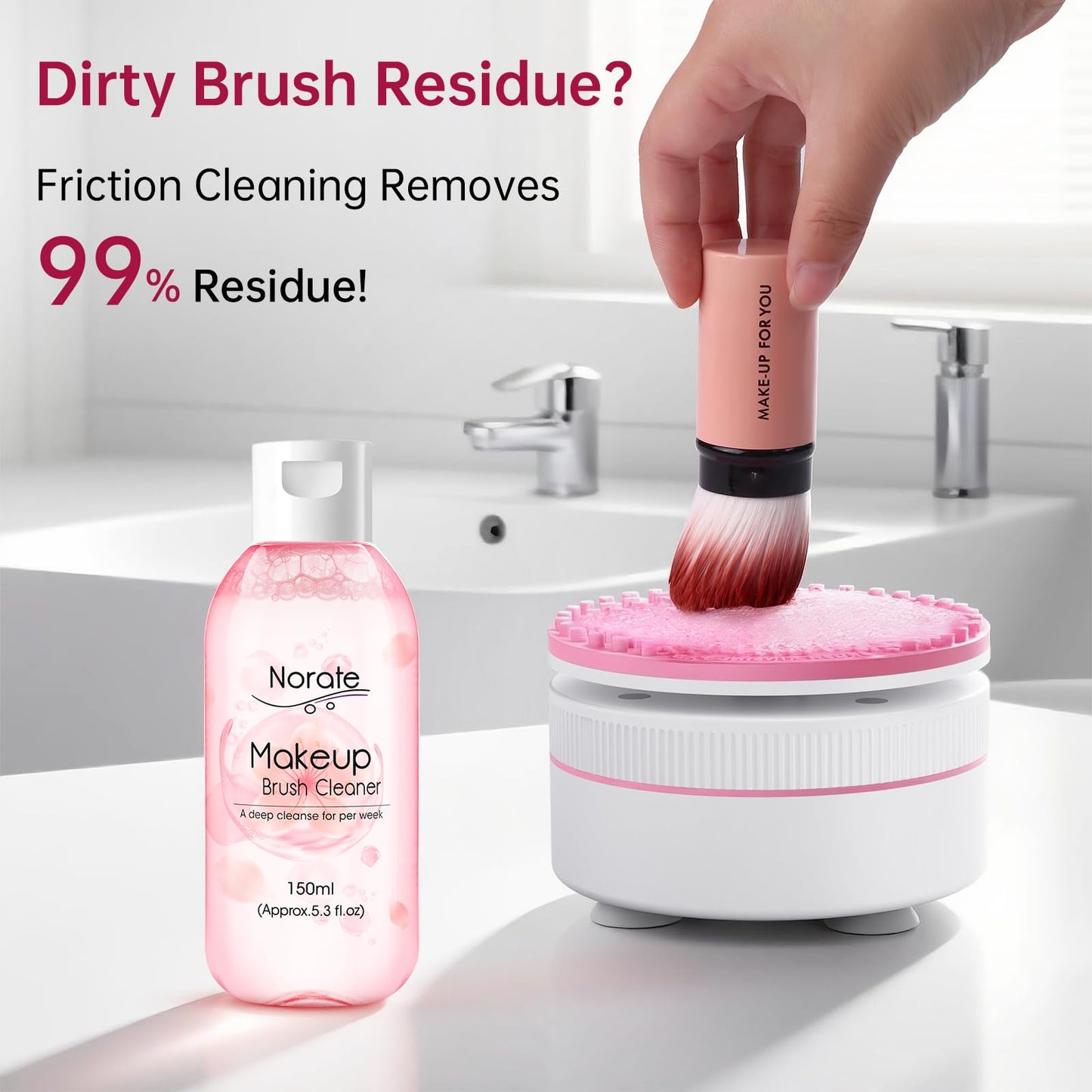 Norate Makeup Brush Cleaner, Electric Makeup Brush Cleaner Machine + Solution, Removes Residue from Makeup Brushes with Deep-Clean Cruelty-Free Shampoo, Stocking Stuffers for Women, Moms,Teen Girls