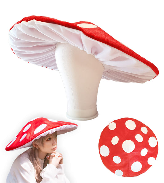 Dreamstall Mushroom Hat Costume Cosplay Accessory Party Hat Cap, Oversized with Wired Brim (Red)