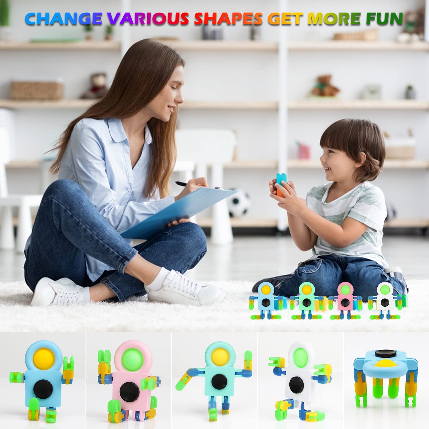 SoulLife 24 Pack DIY Popper Chain Fidget Spinners, Stress Relief Anxiety Reduction Fidget Toys Bulk, Birthday Return Gift Party Favors Classroom Prizes Student Gifts Basket Stocking Stuffers for Kids