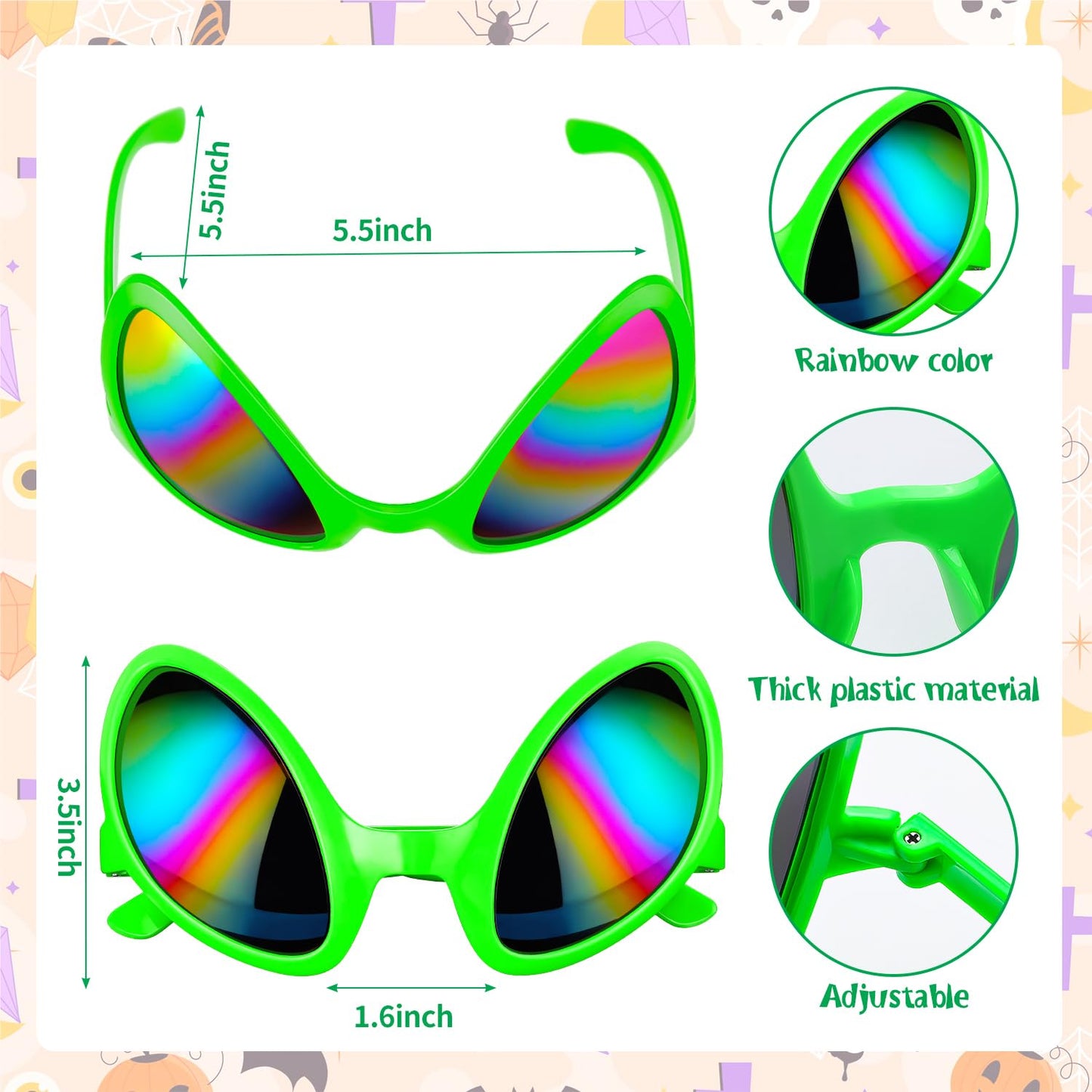GDZRDFLH 12pcs Alien Headband Glasses and Martian Antenna Halloween Party Accessories Rainbow Lens Sunglasses Antenna Headband Boppers for Halloween Alien Theme Party