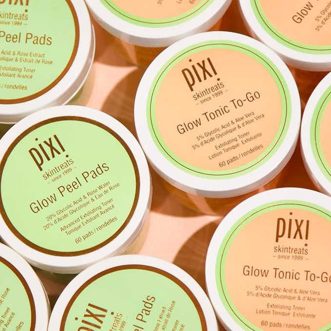 Pixi Glow Tonic to-Go | Gentle and Balancing Exfoliating Toner | Glycolic Acid Pads for Radiant Skin and Daily Brightening | Alcohol-Free Formula Face Exfoliator | 60 Pads