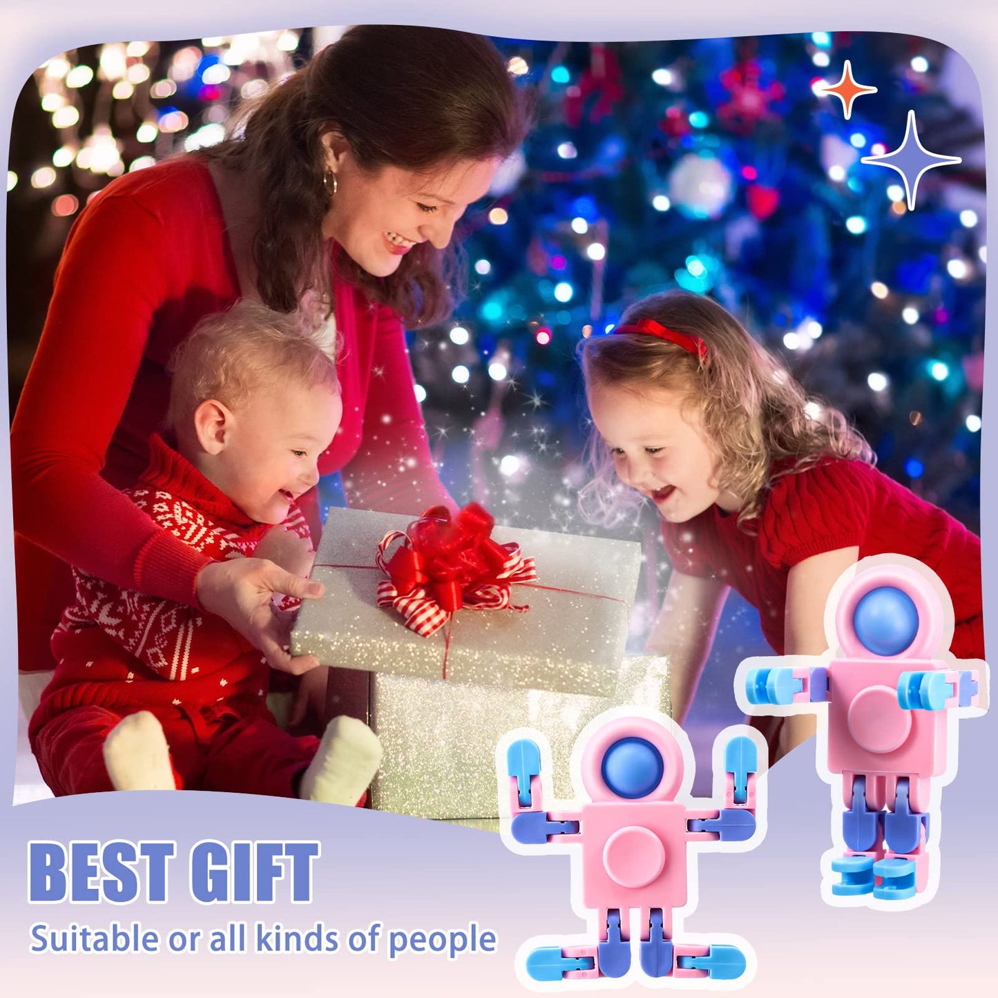 Hanaive 24 Pcs Robot Fidget Spinners Transformable Fingertip Gyro Chain Toy Deformable DIY Stress Relief Fidget Sensory Toys Adults Piñata Goodie Bag Birthday School Gift