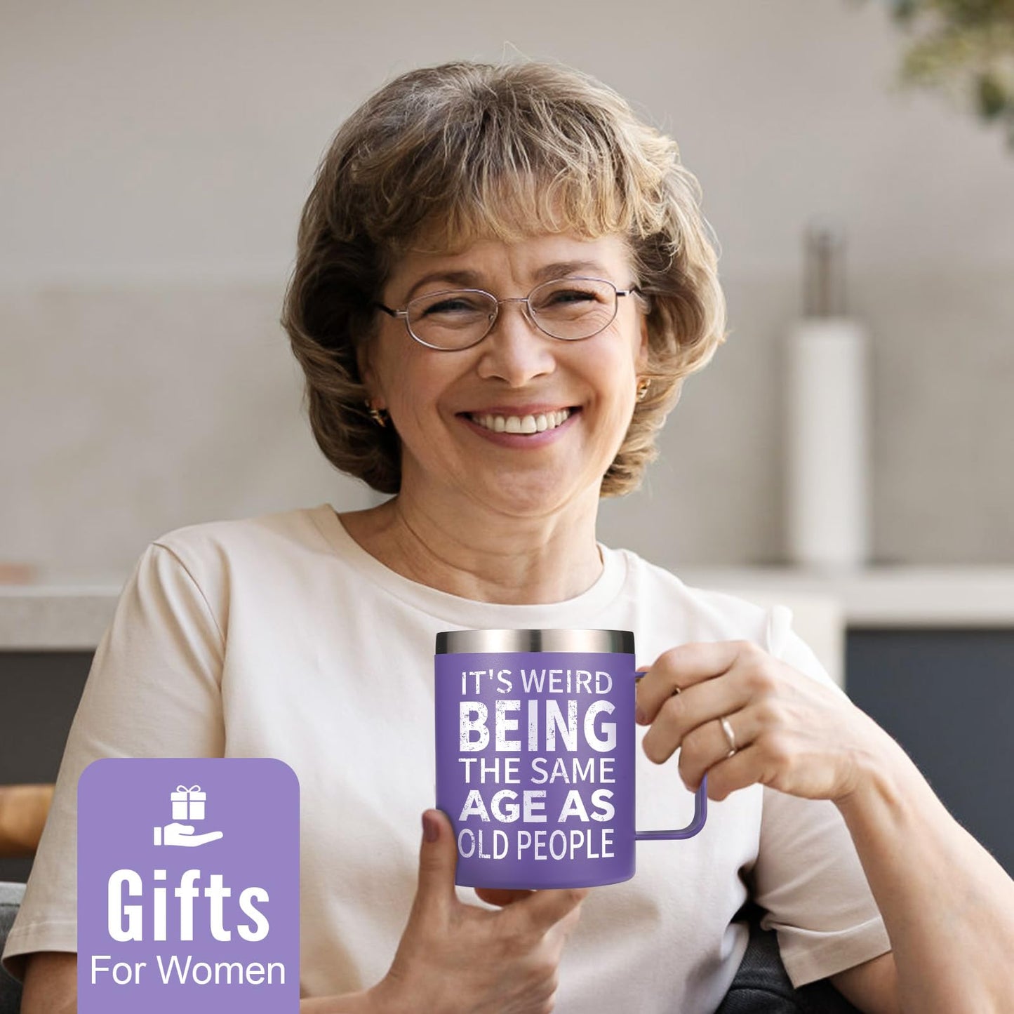 NOWWISH Birthday Gifts for Women, It's Weird Being The Same Age As Old People Mug, Funny Gifts for Women, Mom, Wife, Grandma, Best Friend (14oz, Purple)