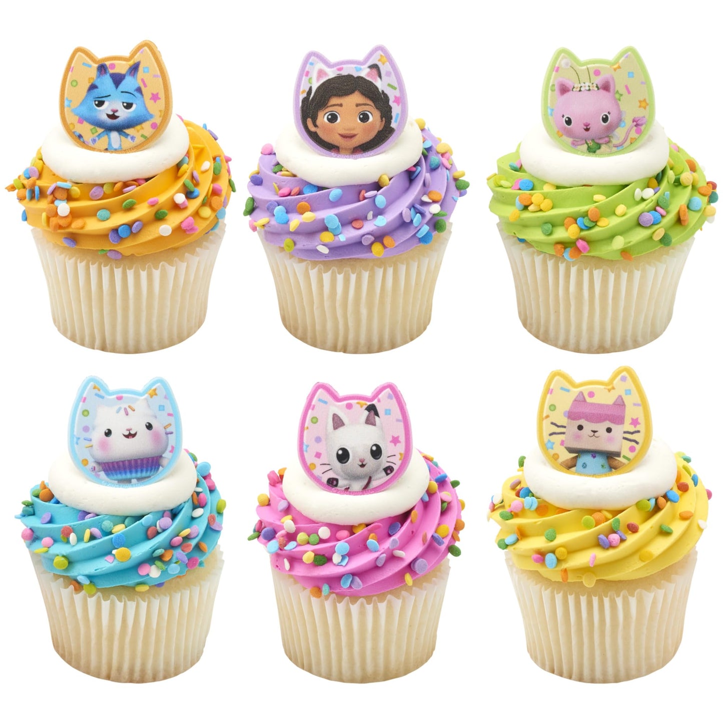 DecoPac DreamWorks Gabby's Dollhouse Rings, 72 Cupcake Decorations Featuring Gabby, Pandy Paws, Irresistible Kitty Characters, and Super Fun Adventures! - 72 Pack