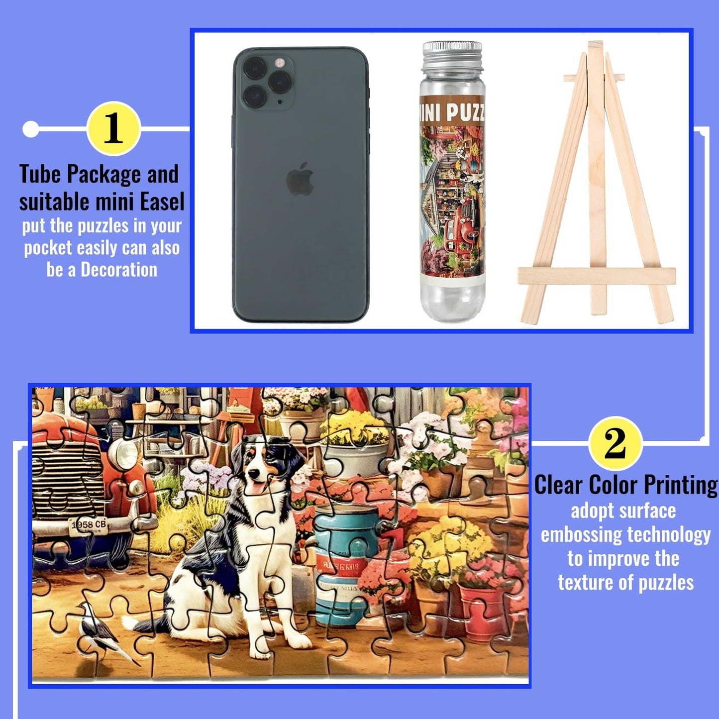 Small Jigsaw Puzzles for Adults 150 Pieces Vintage American Backyard Mini Jigsaw Puzzles Oil Painting Challenging Puzzles 6 x 4 Inches, 3 Pcs,Mini Easel Included