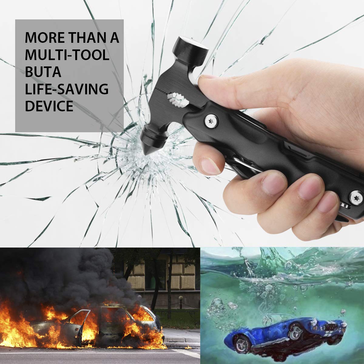 Mens Stocking Stuffers, Gifts for Men, Survival Hammer Multitool,Christmas Gifts for Dad, Emergency Escape Car Safety Hammer Multi-Tool 12 in 1,Cool Gadgets forCamping Hiking Household,Mini Multi tool