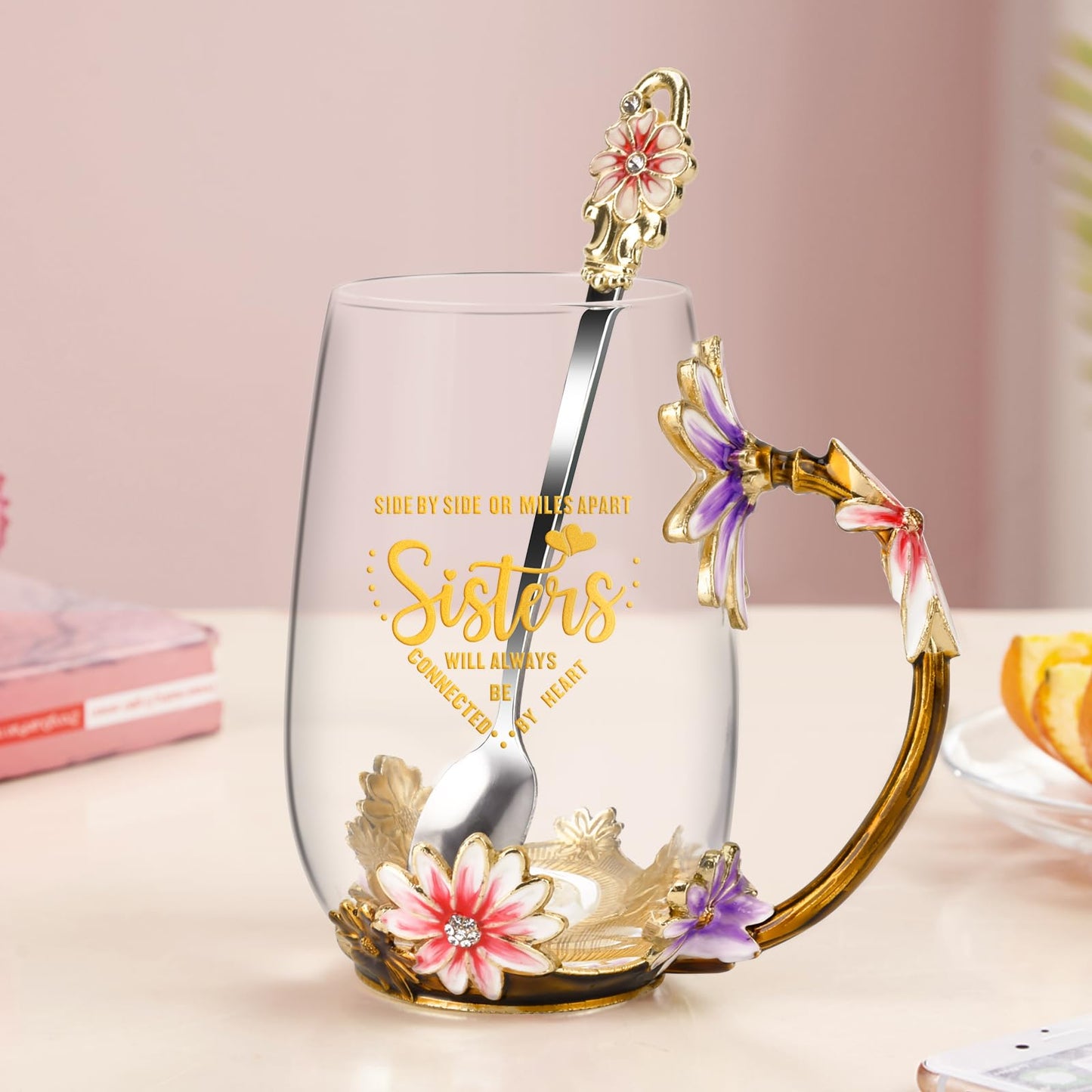 OEAGO Sisters Gifts from Sister for Women Elegant Tea Cup Unique Christmas Birthday Gifts for Sister, Little,Big,in Law