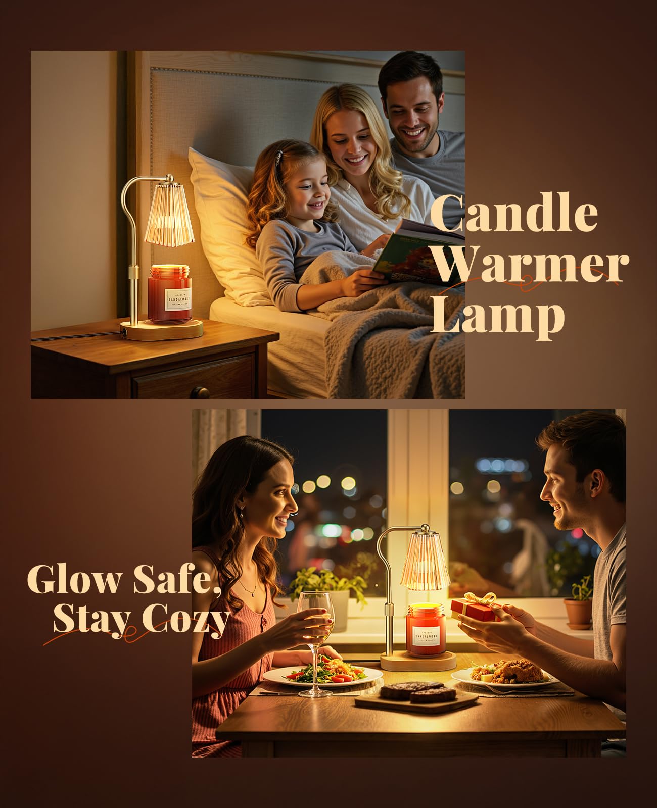 Candle Warmer Lamp, Wax Melt Warmer with 2 Bulbs for Scented Jar Candles, with Timer Dimmer Adjustable Height, Home Decor Gift for Girl Friend Mom Sister Women, No Flame No Smoke Warming Light, Amber