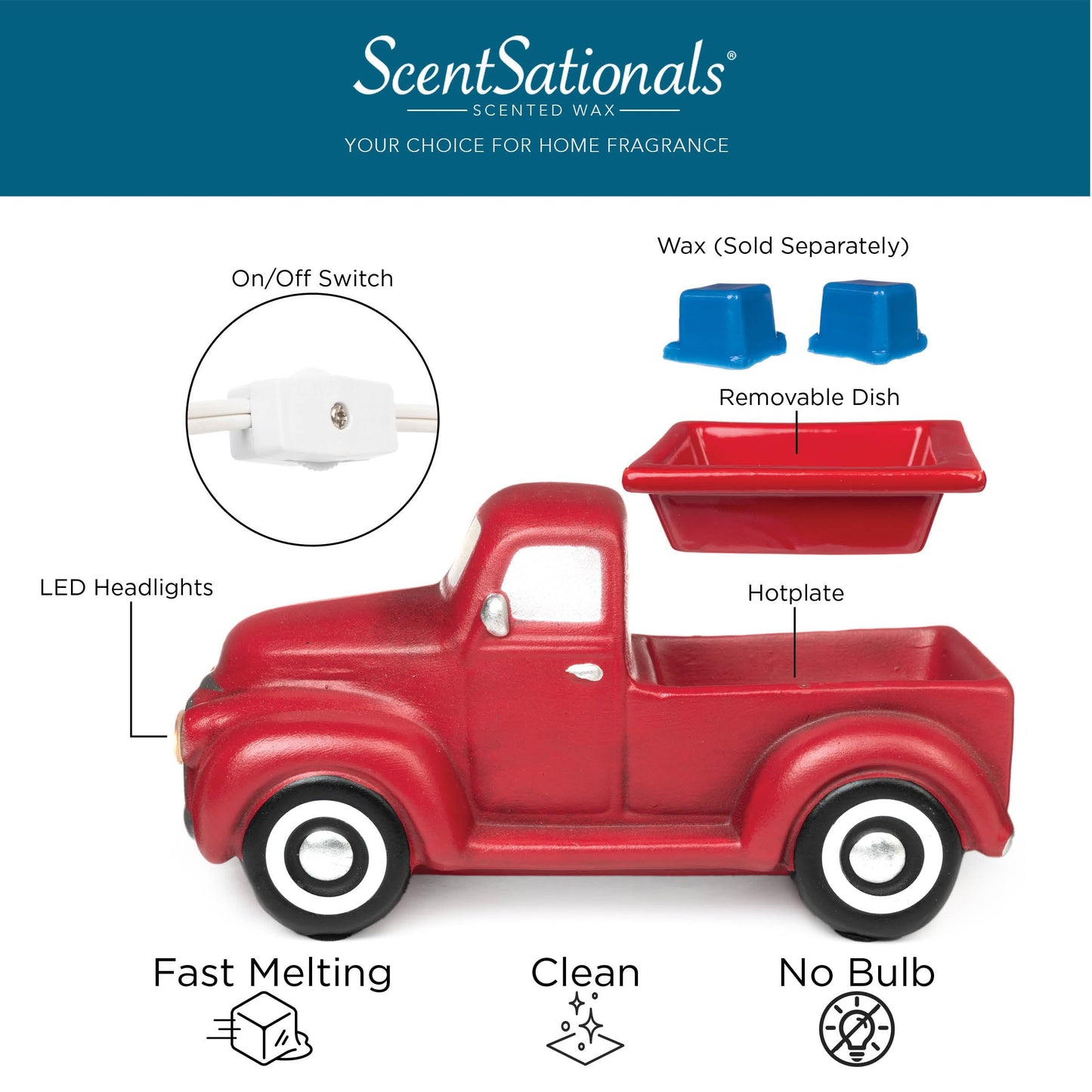 Scentsationals Christmas Wax Warmer, Wax Melt Warmer for Scented Wax Melts - Truck Collection Red Truck - Candle Wax Melter for Fragrance Cubes and Tarts