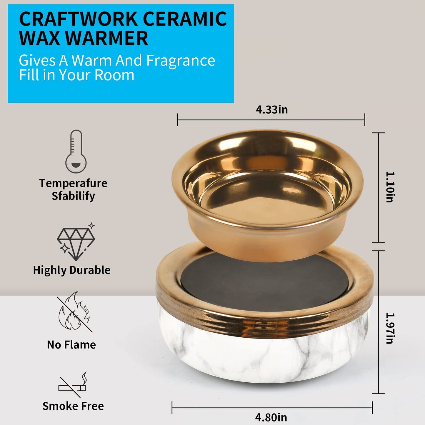 mocosa Ceramic Wax Warmer Wax Melt Warmer 3-in-1 Candle Wax Warmer Electric Wax Warmer for Scented Wax Melter Wax Burner for Home,Office,Gift……