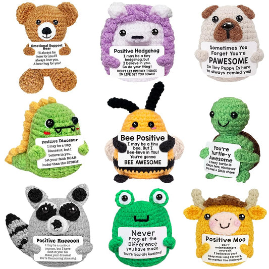 Positive Crochet Animals Bulk, Emotional Support Crochet Animals, Mini Inspirational Gift for Women Friends Coworkers Students Employee Christmas Stocking Stuffers Cute Crocheted Doll Cheer Up Gift