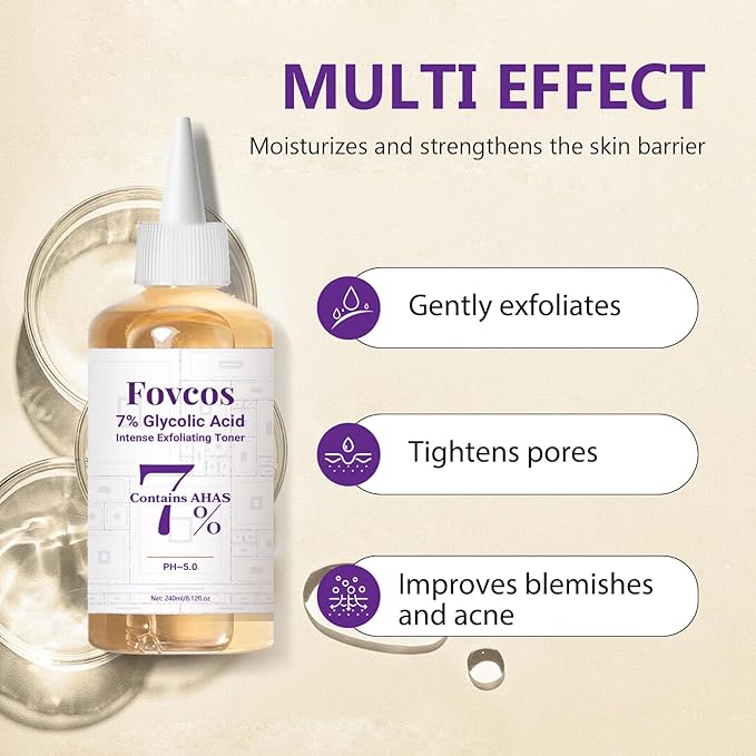 7% Glycolic Acid Exfoliating Toner, Exfoliating Skin Care Facial Toner, Improves Texture, Reduces Breakouts Pores and Fine Lines, Suitable for All Skin Types