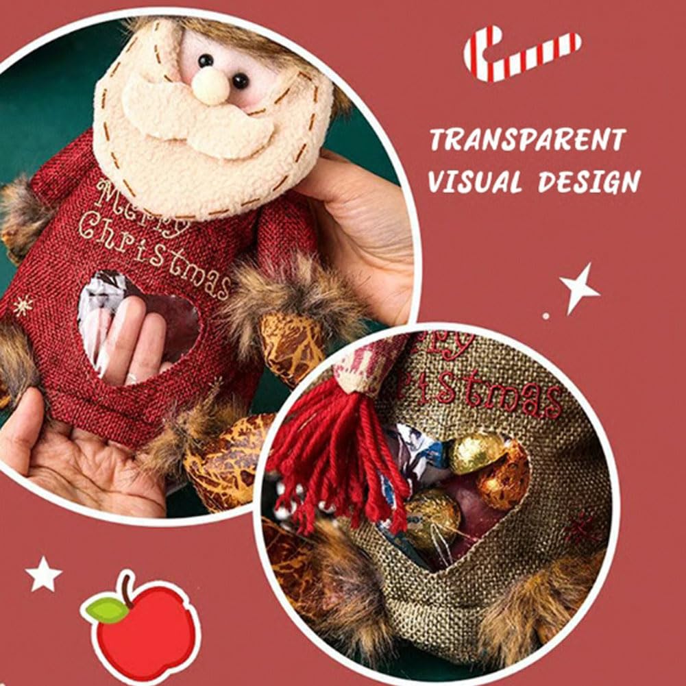 Christmas Gift Bags Zipper Design, 3D Christmas Gift Doll Bags, Snowman Santa Elk Christmass Gift Bags, Large Space Zipper Design Santa Snowman Doll Storage Bag for Candy and Gift (6Pcs Mix)