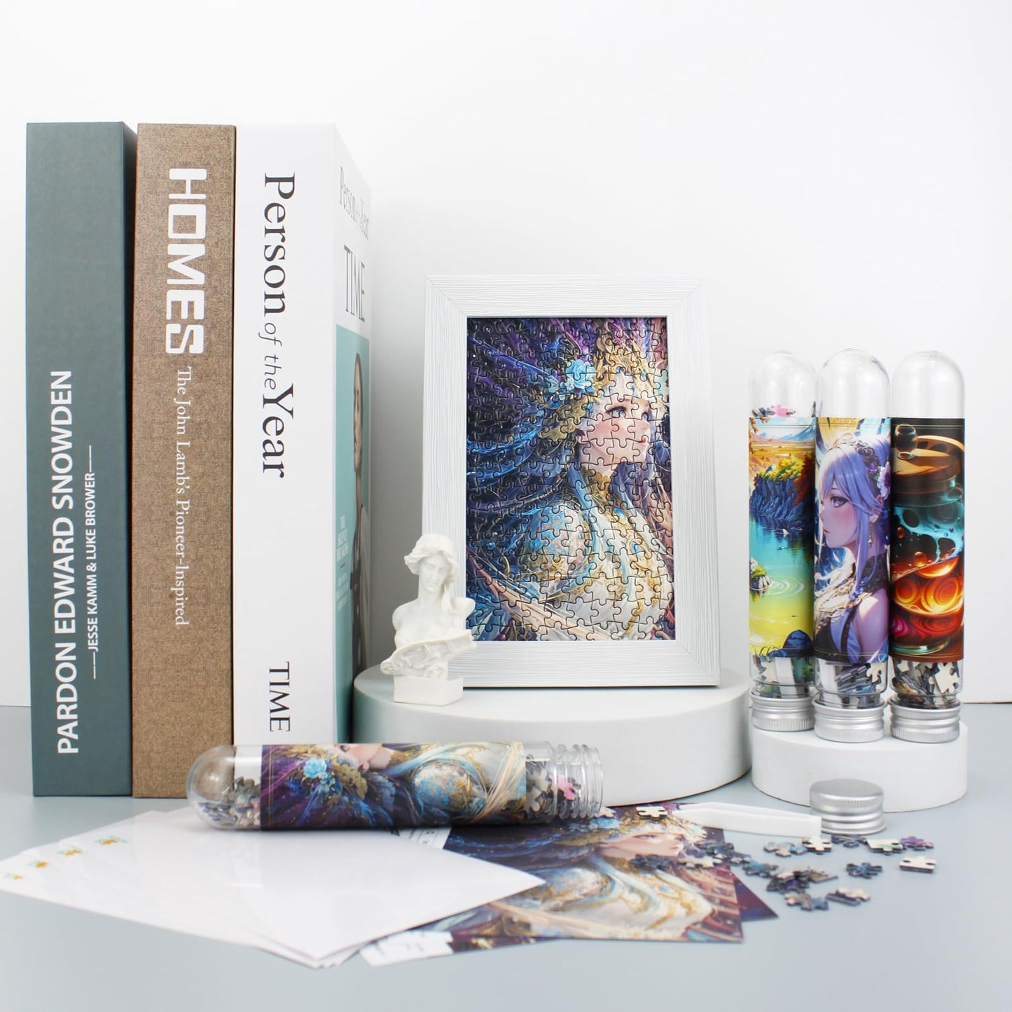 Mini Jigsaw Puzzles for Adults (4 Packs) - 150 Pieces with Reference Blueprint, Micro Puzzles, Tweezers and Saver Included