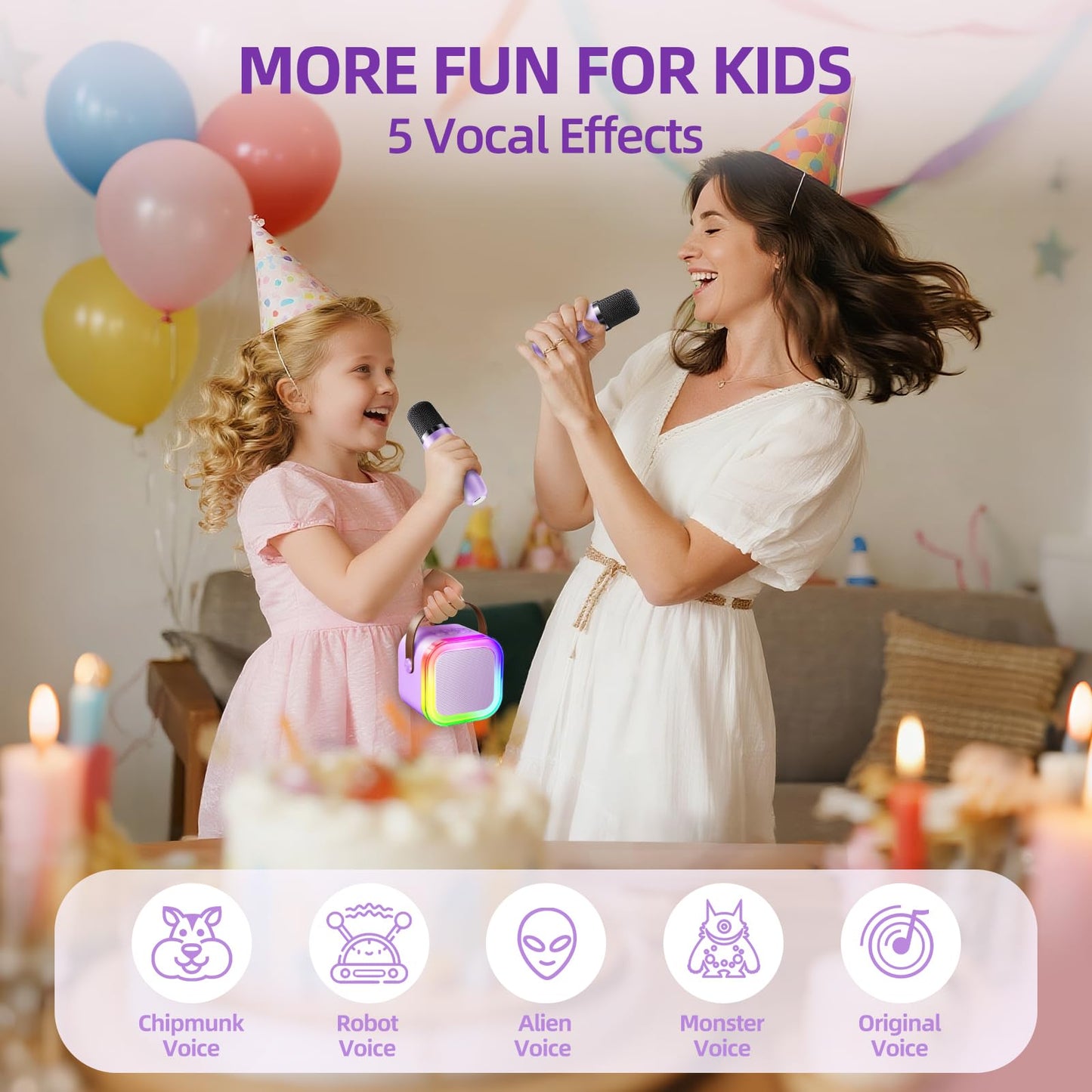Kinglucky Mini Karaoke Machine for Kids, 2025 TOP Birthday Gifts Ideas for 3-12 Year Old Girls, Christmas Party Gifts Kids' Personal Video Players Accessories with 2 Wireless Microphones - Purple