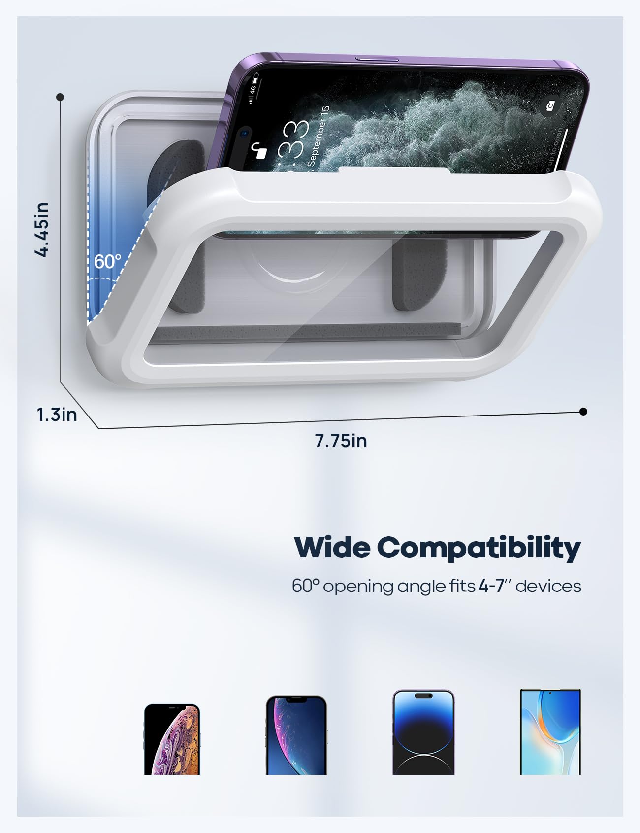 Lamicall Shower Phone Holder Waterproof - 480° Rotatable Retractable Adjustable Shower iPhone Case Holder, Bathroom Wall Phone Mount Stand Water Proof Anti Fog Case, Accessories for 4-7" Cellphones